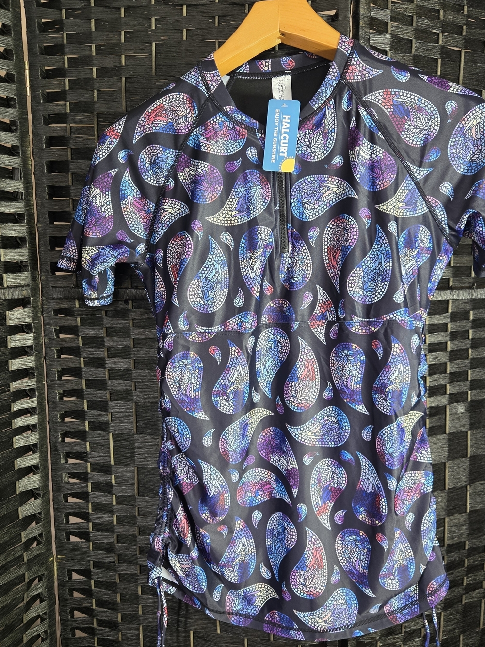 Halcurt Paisley Half Zip Drawstring Rash Guard Top Womens XL  NWT